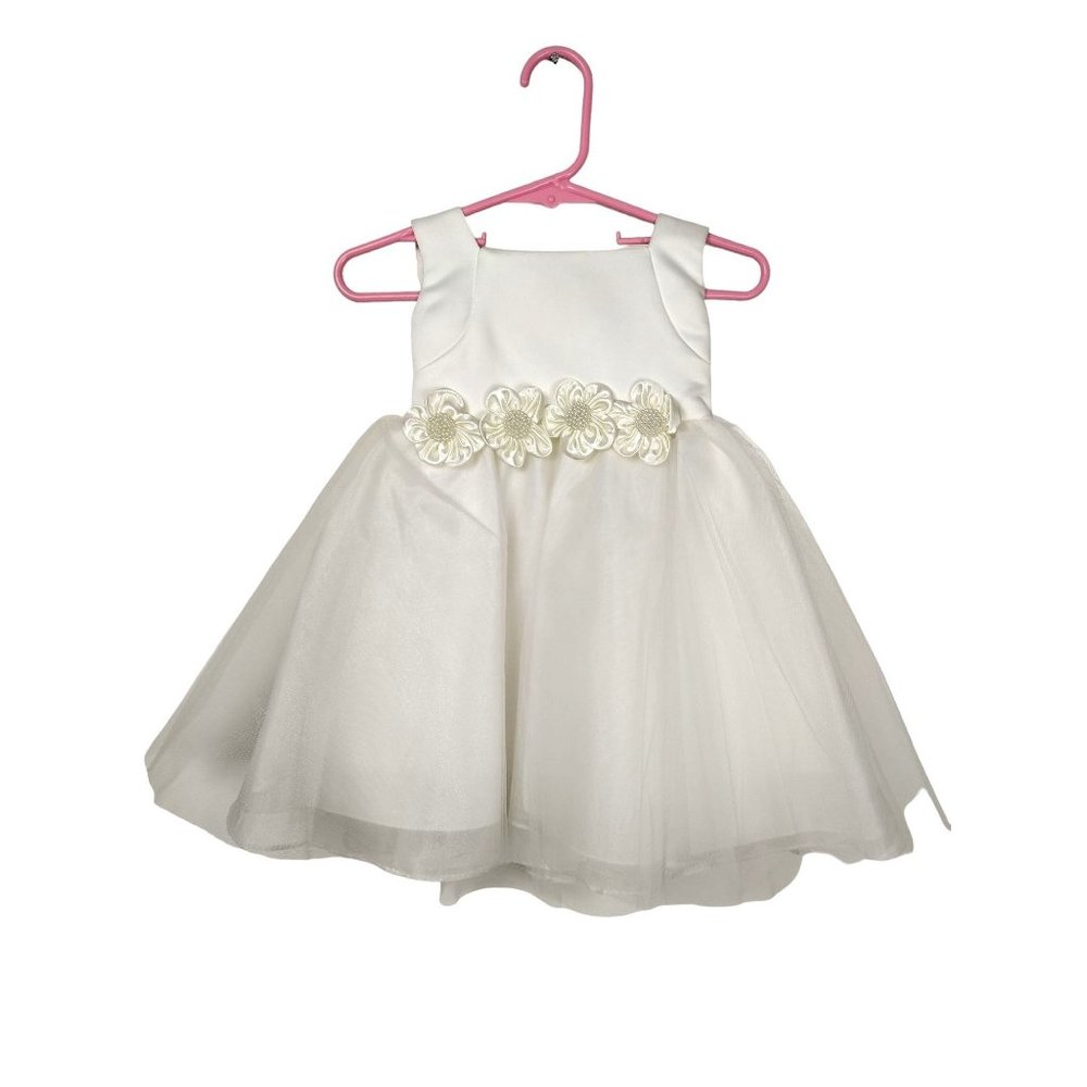 Vintage JOYKIDS Girls White Formal Wedding Floral Pearls Sleeveless Wims…